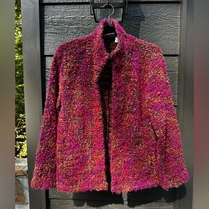 Chicos Design Women Textured Open Front Jacket Pink Red Orange Size 8